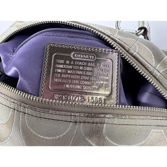 Coach Poppy Signature Lurex satchel shoulder handbag in Silver/gray metallic - Picture 12 of 12